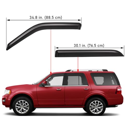 Lightronic واقي نافذة أوتوماتيكي خارجي ليتروينك شديد التحمل، يناسب 1997-2017 فورد إكسبيديشن، 1998-2017 لينكولن نافيجيتور، حماية من الأشعة فوق البنفسجية، واقي مطر، واقي ريح أصلي، بدون حفر، دخاني، 4 قطع - Image 2