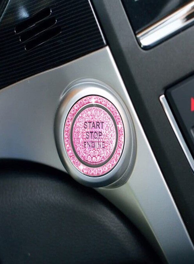 hallomomo Engine Start Stop Button Bling Ring Cover,Key Ignition Starter & Knob Ring Crystal Rhinestone Cover, Push Start Button Cover Diamond Decor, Car Emblem Badge Sticker Women (Ring+Cover, Pink) - Image 4