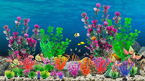 CousDUoBe 30Pcs Aquarium Plants, Fish Tank Accessories Artificial Aquatic Plants,Full Set of Fish Tank Decorations, Various Sizes - Image 2