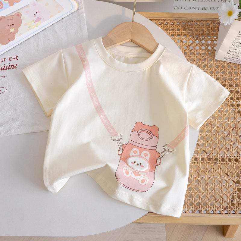 Girls' Three-Dimensional Cartoon Short-Sleeved T-Shirt 25 New Summer Cotton Printed Cute Top Baby Girl'S All-Match Children'S Wear 3 - Image 1
