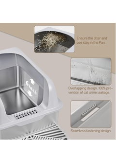 GUDOO Deep Stainless Steel Cat Litter Box with Lid Extra Large Litter Box for Big Cats XL Metal Litter Pan Tray with High Wall Sides Enclosure Non-Sticky Anti-Leakage Easy Cleaning  - Image 2