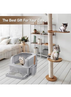 GUDOO Deep Stainless Steel Cat Litter Box with Lid Extra Large Litter Box for Big Cats XL Metal Litter Pan Tray with High Wall Sides Enclosure Non-Sticky Anti-Leakage Easy Cleaning  - Image 4