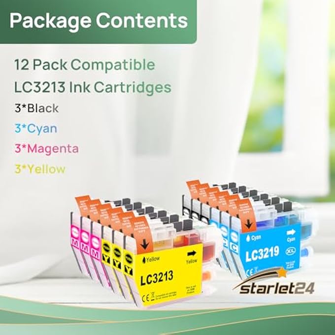 12X LC3213 LC-3213 COMPATIBLE WITH BROTHER LC-3213 LC3213 PRINTER CARTRIDGES FOR BROTHER DCP-J572DW DCP-J772DW DCP-J774DW MFC-J497DW MFC-J491DW MFC-J890DW MFC-J895DW - Image 3