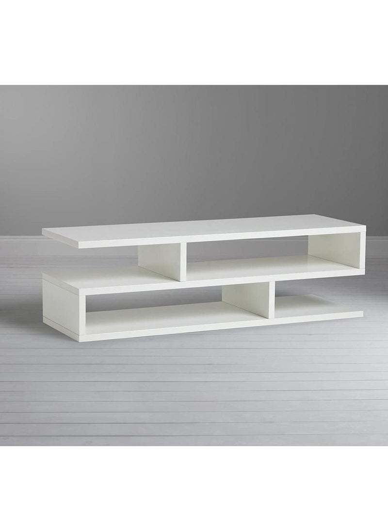 Engineered Wood S-Shape TV Entertainment Unit Freestanding Large Set Top Box Stand for Living Room Display Storage Cabinet Rack with Decor Shelf