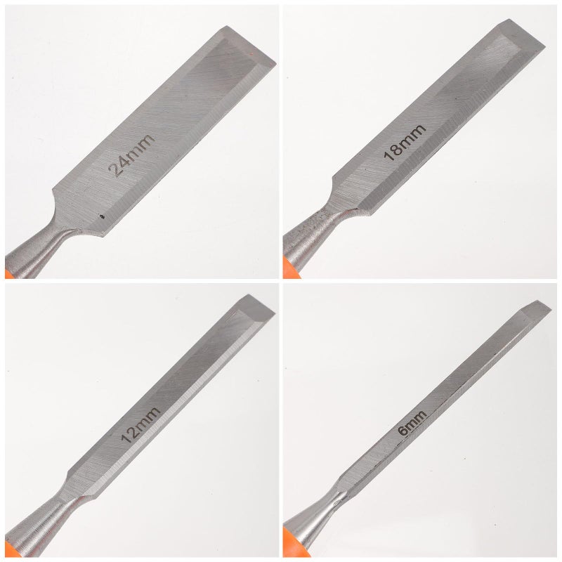 4 Piece High Carbon Steel Wood Carving Chisels Set 6 24mm Plastic Handles Professional Woodworking Tools - Image 4
