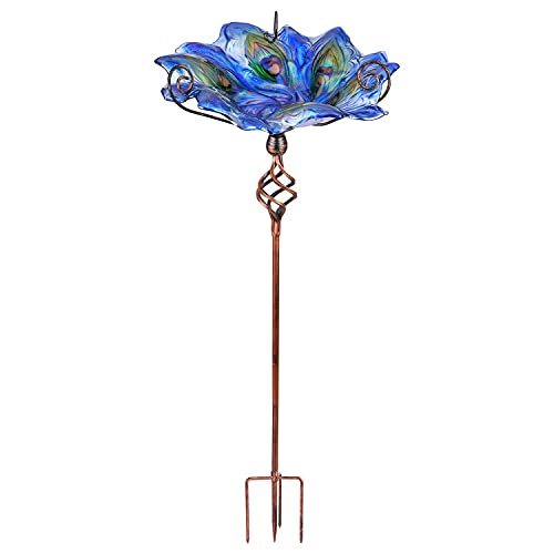 VCUTEKA Glass Bird Bath Outdoor BirdBath Bird Feeder with Metal Stake Garden Decor - Image 1