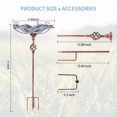VCUTEKA Glass Bird Bath Outdoor BirdBath Bird Feeder with Metal Stake Garden Decor - Image 4