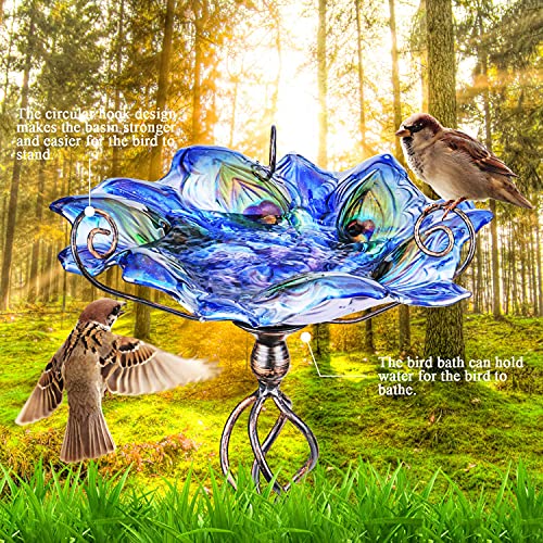VCUTEKA Glass Bird Bath Outdoor BirdBath Bird Feeder with Metal Stake Garden Decor - Image 3