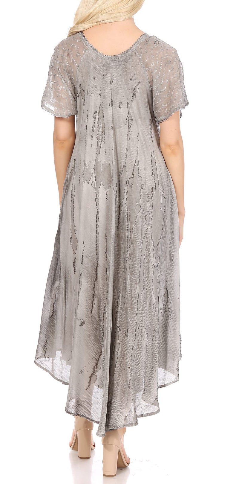 Sakkas 17604 - Myani Two Tone Embroidered Sheer Cap Sleeve Caftan Long Dress | Cover Up - Grey - OS - Image 2