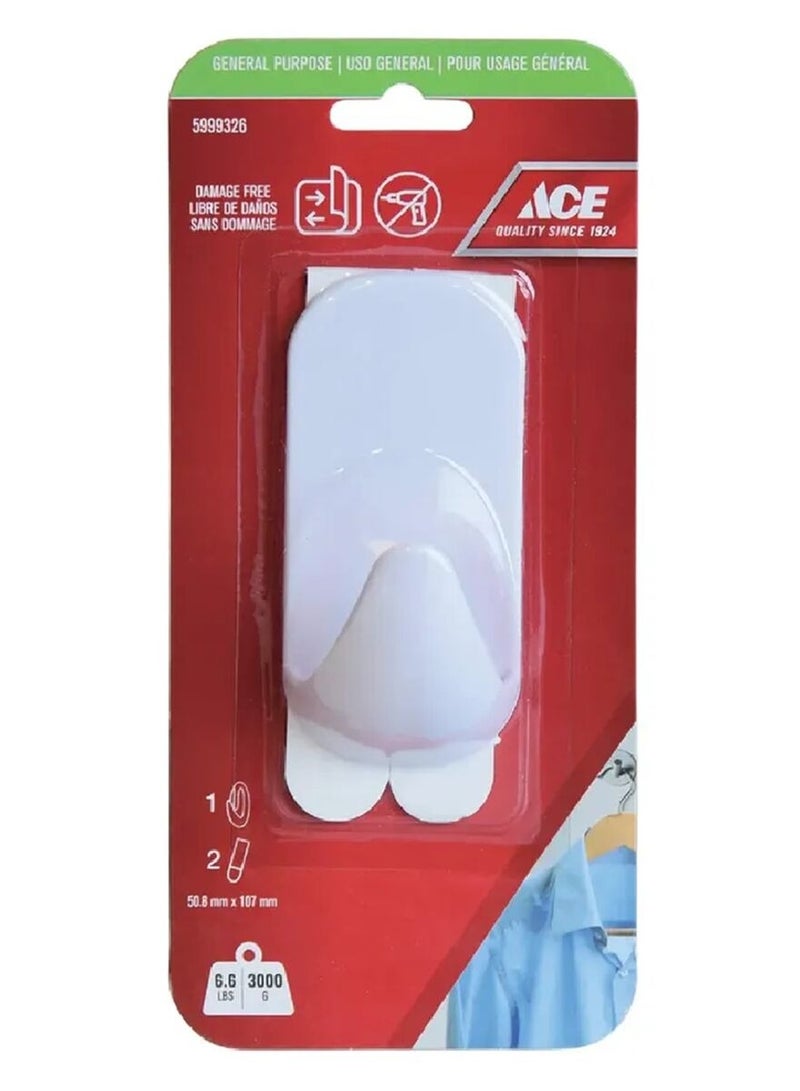 ACE Adhesive Hook with Strips White 5.5 x 11cm