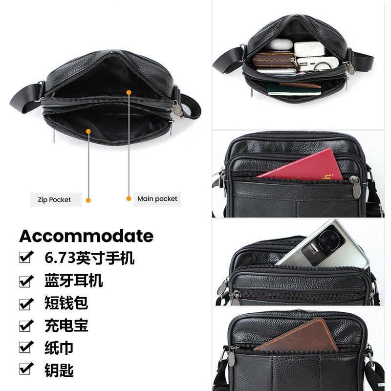 New Men'S Shoulder Bag Genuine Leather Men'S Vintage Crossbody Bag Large Capacity Horizontal Zipper Crossbody Messenger Bag - Image 5