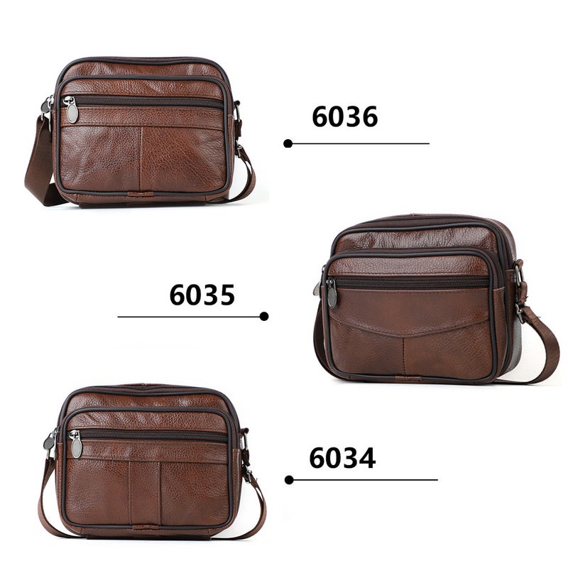 New Men'S Shoulder Bag Genuine Leather Men'S Vintage Crossbody Bag Large Capacity Horizontal Zipper Crossbody Messenger Bag - Image 4