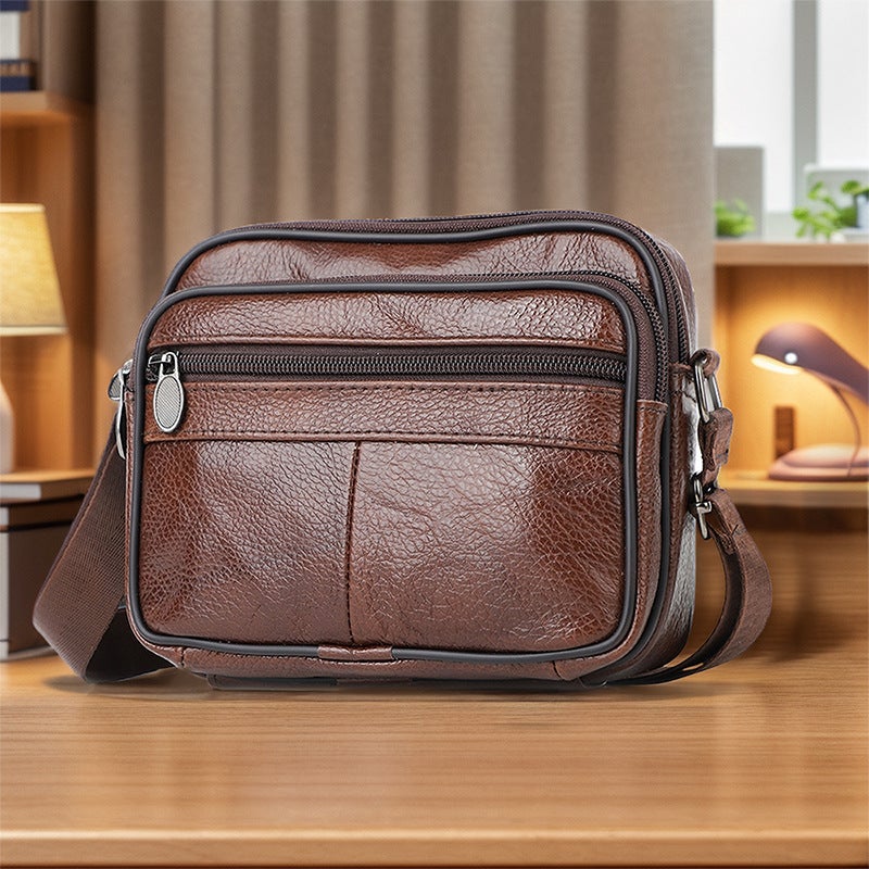 New Men'S Shoulder Bag Genuine Leather Men'S Vintage Crossbody Bag Large Capacity Horizontal Zipper Crossbody Messenger Bag - Image 3