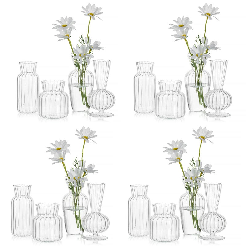 Hewory Mini Glass Vases for Centerpieces - Hewory Small Clear Bud Vase in Bulk, Cute Flower Vases Set for Wedding, Home Decoration, Table Decor (Clear, 16) - Image 1
