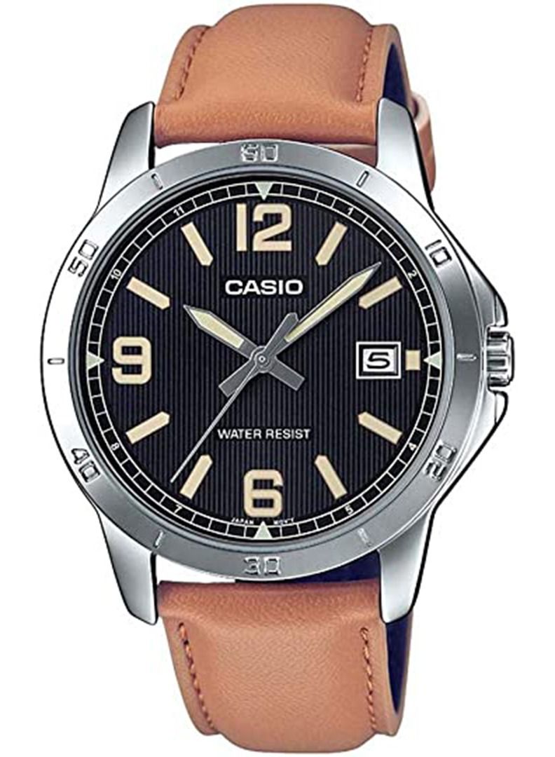 CASIO Men's Leather Round Shape Analog Watch MTP-V004L-1B2UDF - 42 mm - Brown - Image 1