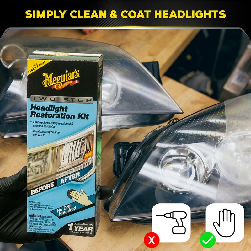 Meguiar's Two Step Headlight Restoration Kit, Headlight Cleaner Restores Clear Car Plastic and Protects from Re-Oxidation, Includes Headlight Coating and Cleaning Solution - 4 Count (1 Pack) - Image 2