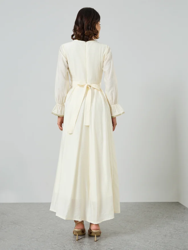 Styli white Styli Cream Embellished A-Line Maxi Dress for Women | Best Price UAE