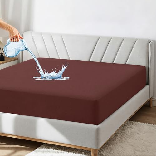 GADDA CO Waterproof Cotton Mattress Cover | Ultra-Soft, Breathable & Hypoallergenic Fitted Bed Protector | Coffee Color, 75x60 Inch (6.25x5 ft) - Image 1