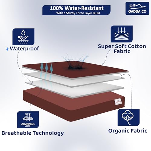 GADDA CO Waterproof Cotton Mattress Cover | Ultra-Soft, Breathable & Hypoallergenic Fitted Bed Protector | Coffee Color, 75x60 Inch (6.25x5 ft) - Image 2
