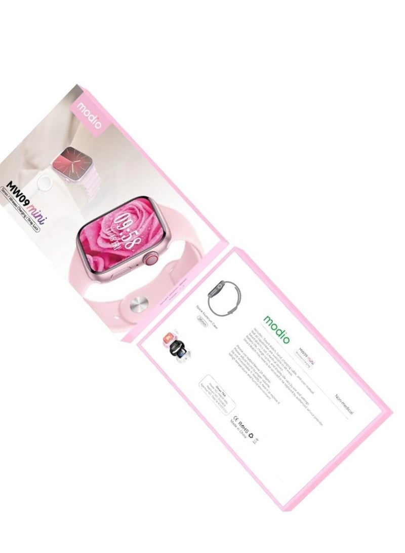 Modio MW09 Mini Smart Watch for Android & iOS - 36mm Square Dial, Wireless Charging, Heart Rate & Fitness Tracker with 2 Straps (Pink) - Image 1