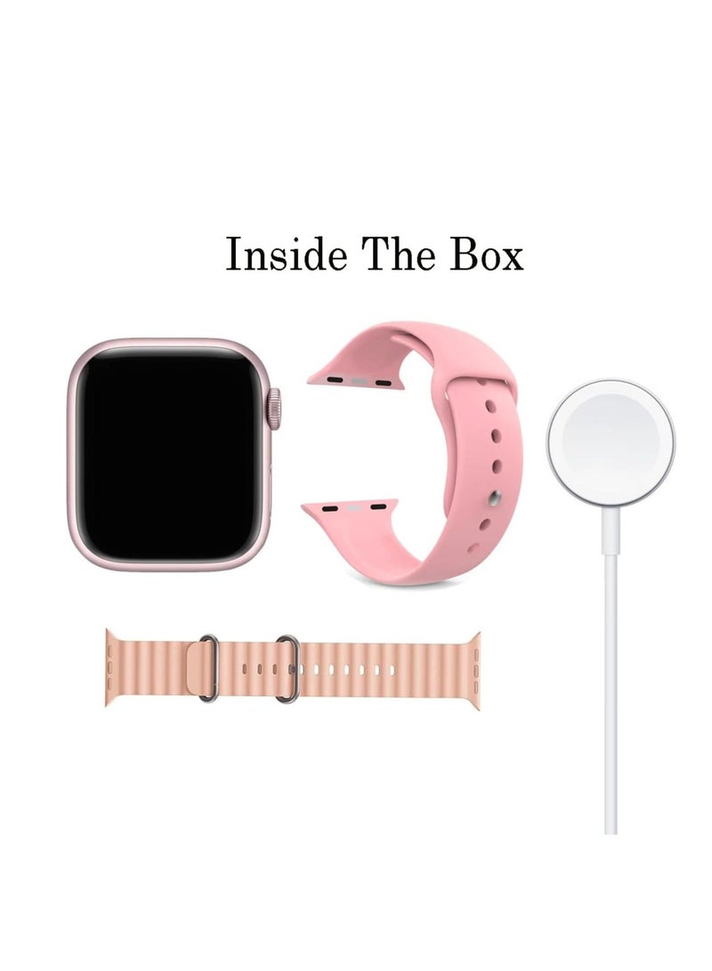 Modio MW09 Mini Smart Watch for Android & iOS - 36mm Square Dial, Wireless Charging, Heart Rate & Fitness Tracker with 2 Straps (Pink) - Image 3