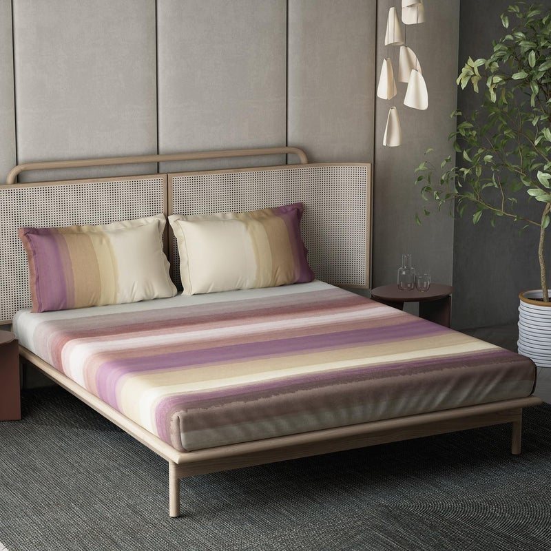 DDECOR Live beautiful Ddecor Memento Collection Bedsheet Set - 100% Cotton Bedsheet for Double Bed, Stripes 145 TC Double Bedsheet with 2 Pillow Covers - Wine  - Image 1