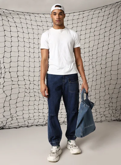 Hubberholme Men's Indigo Jogger Jeans - Loose Fit and Stylish Design