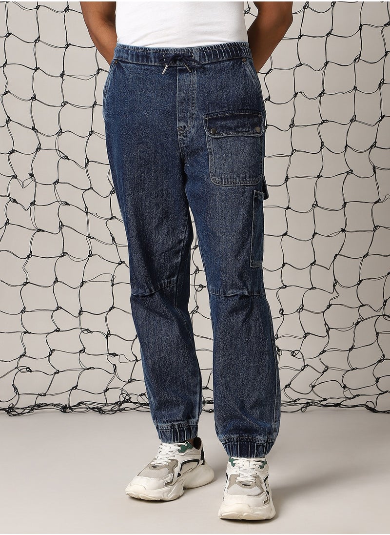Hubberholme Men's Indigo Jogger Jeans - Loose Fit and Stylish Design  - Image 3