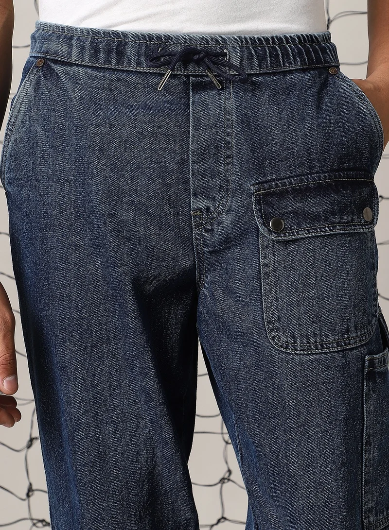 Hubberholme Men's Indigo Jogger Jeans - Loose Fit and Stylish Design