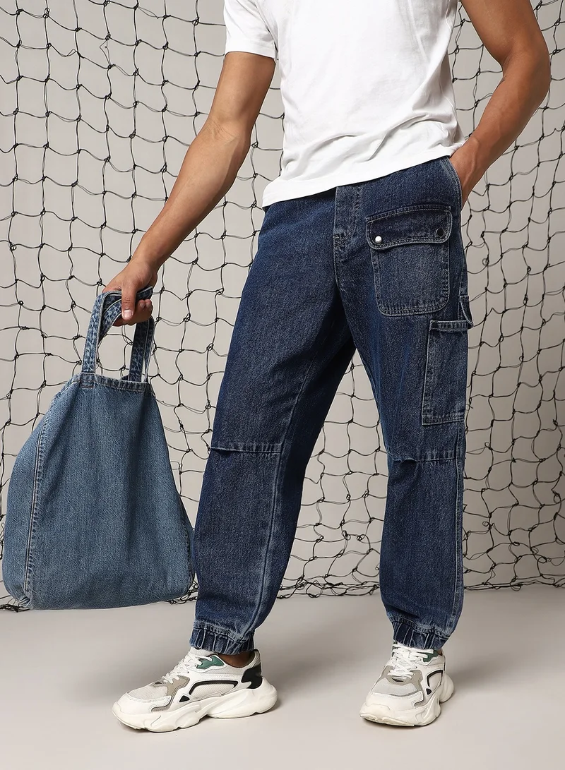 Hubberholme Men's Indigo Jogger Jeans - Loose Fit and Stylish Design