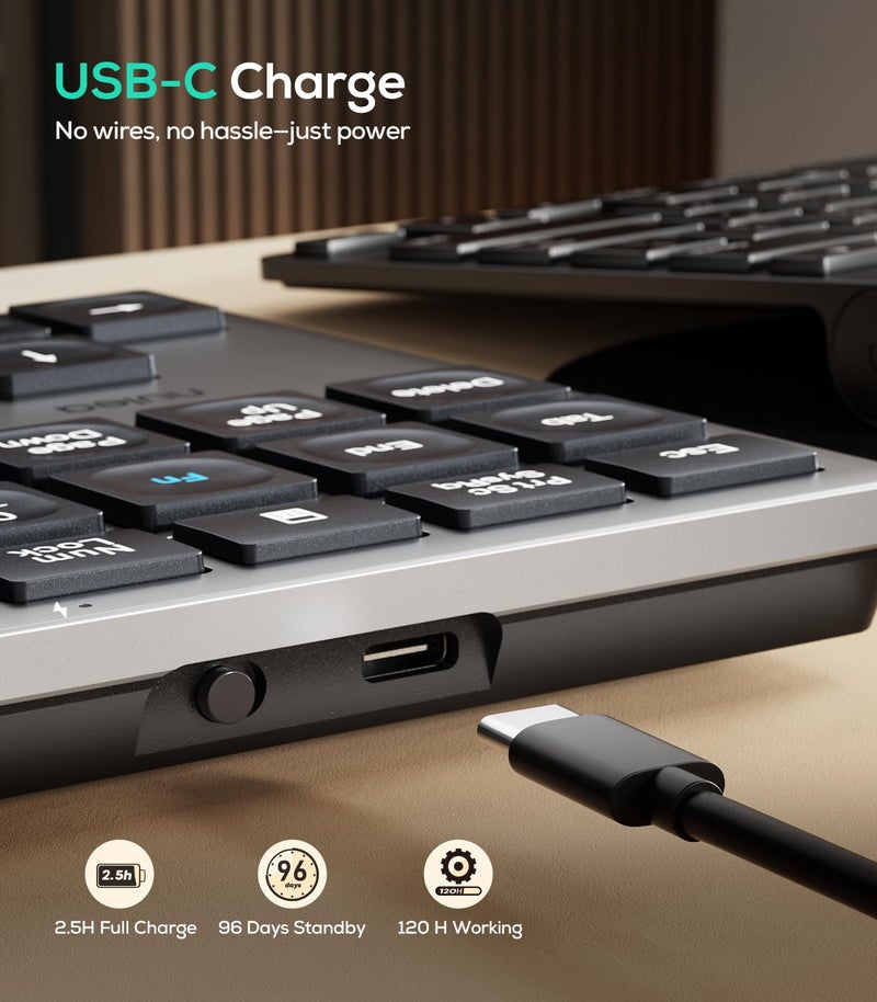 Nulea لوحة أرقام لاسلكية Nulea بلوتوث 5.0 و 2.4G، لوحة مفاتيح رقمية محمولة، قابلة للشحن عبر USB-C، لوحة مفاتيح بلوتوث مكونة من 34 مفتاحًا لإدخال البيانات، متوافقة مع اللابتوب، ماك، آي ماك، تابلت، كمبيوتر مكتبي - Image 4