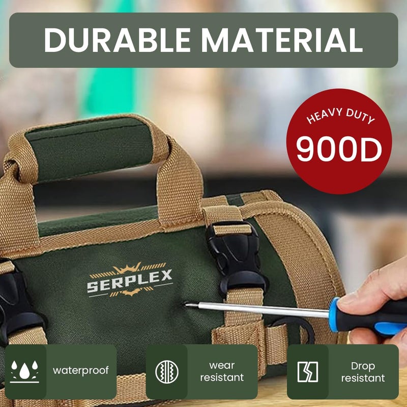 Serplex Multi Compartment RollUp Tool Bag Heavy Duty 900D Oxford Organizer with Detachable Pouches Quick Release Closure Portable Storage for Repairs Construction Outdoor Projects No Tools - Image 3