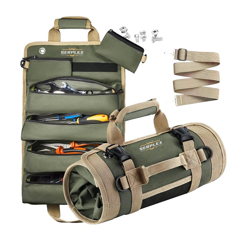 Serplex Multi Compartment RollUp Tool Bag Heavy Duty 900D Oxford Organizer with Detachable Pouches Quick Release Closure Portable Storage for Repairs Construction Outdoor Projects No Tools - Image 1