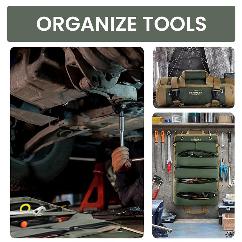 Serplex Multi Compartment RollUp Tool Bag Heavy Duty 900D Oxford Organizer with Detachable Pouches Quick Release Closure Portable Storage for Repairs Construction Outdoor Projects No Tools - Image 5