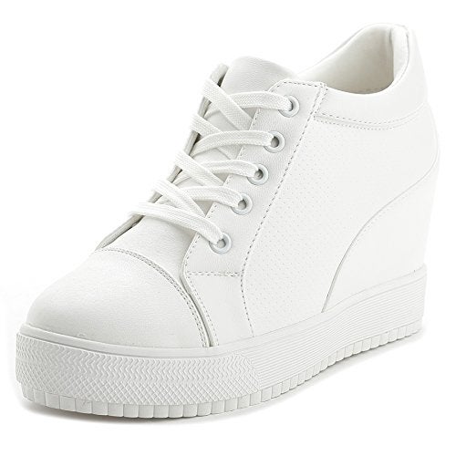 ACE SHOCK Women Wedges Sneakers with Hidden Heel Ankle High Platform Walking Shoes Fashion Bride Wedding Shoes (5.5, White-3" Heel-Height, Numeric_5_Point_5) - Image 1