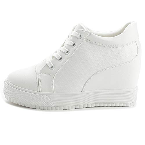 ACE SHOCK Women Wedges Sneakers with Hidden Heel Ankle High Platform Walking Shoes Fashion Bride Wedding Shoes (5.5, White-3" Heel-Height, Numeric_5_Point_5) - Image 3