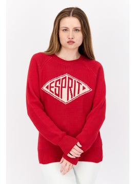 ESPRIT Women Crew Neck Textured Sweater, Red  - Image 1
