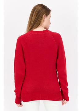 ESPRIT Women Crew Neck Textured Sweater, Red  - Image 3