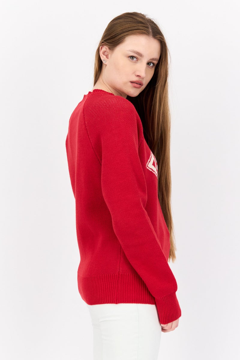 ESPRIT سويت شيرت نسائي بياقة دائرية محبوكة، أحمر - Image 2