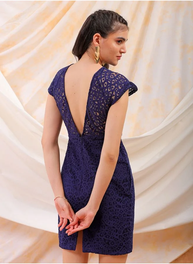 Freehand Women Fitted Casual Lace Sheath Dress