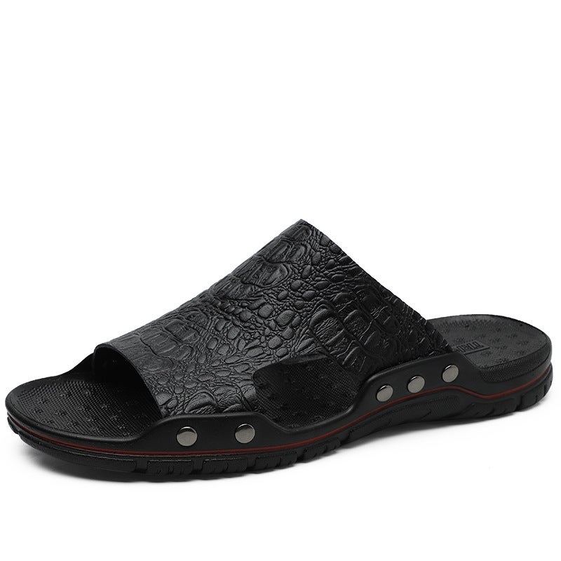 2025 Summer Open Toe Sliding Shoes Cowhide Lightweight 48 Plus Size Retro Trendy Shoes Non-Slip Leg Sandals Breathable Men'S Shoes - Image 1