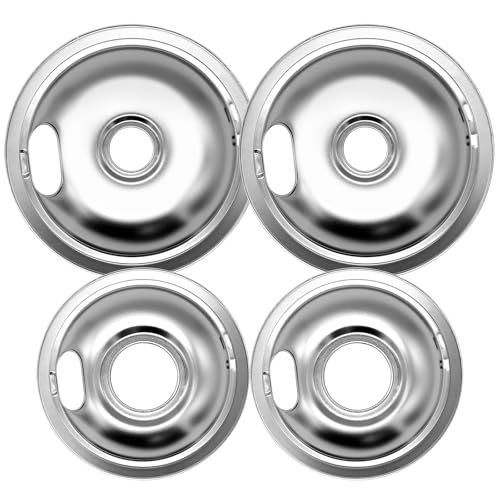 Beaquicy W10278125 W10196405 and W10196406 Chrome Drip Pan- Replacement for Ken-more and Whirlpool Range - 4 Pack - Includes 2 8-Inch and 2 6-Inch Drip Bowl Pans - Image 1