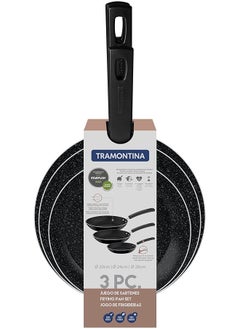 TRAMONTINA Chelsea 3 Pieces Black Aluminum Frying Pan Set With Interior And Exterior Starflon Max Pfoa Free Nonstick Coating 20Cm Plus 24Cm Plus 26Cm  - Image 1