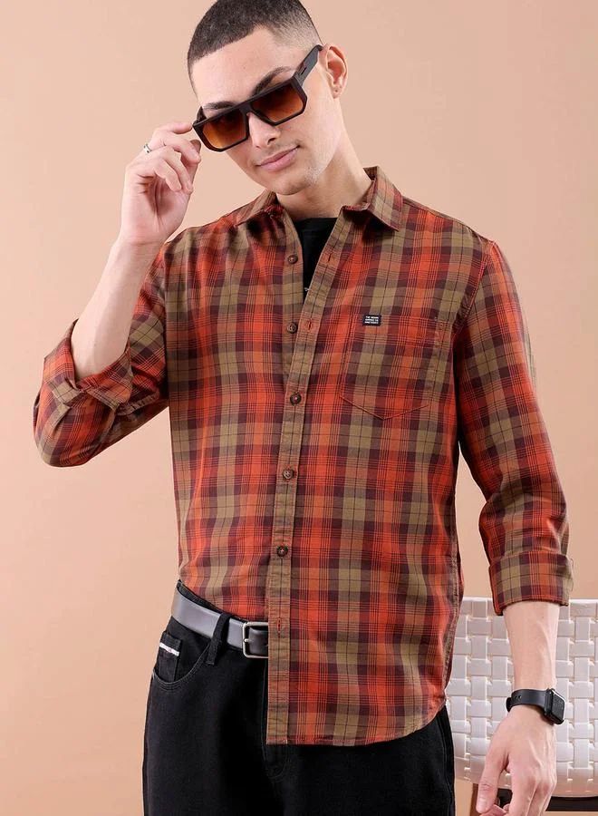 The Indian Garage Co Men Red Plaid Casual Shirt