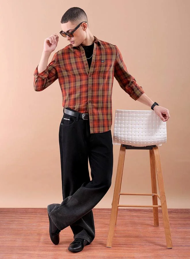 The Indian Garage Co Men Red Plaid Casual Shirt