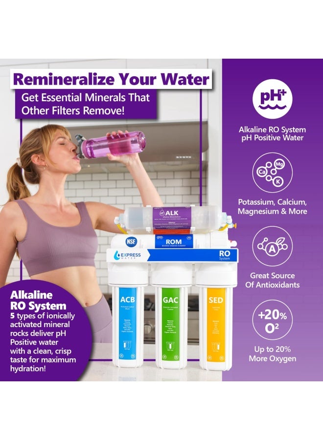 Express Water نظام تنقية المياه العكسية القلوية من إكسبريس ووتر - 10 مراحل لتنقية المعادن - معادن pH - مضاد للأكسدة - فلتر مياه تحت الحوض مع إعادة التمعدن - 50 جالون في اليوم - Image 2