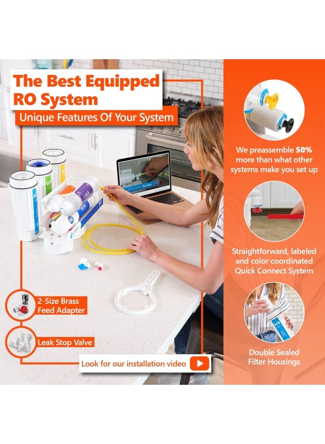 Express Water نظام تنقية المياه العكسية القلوية من إكسبريس ووتر - 10 مراحل لتنقية المعادن - معادن pH - مضاد للأكسدة - فلتر مياه تحت الحوض مع إعادة التمعدن - 50 جالون في اليوم - Image 4