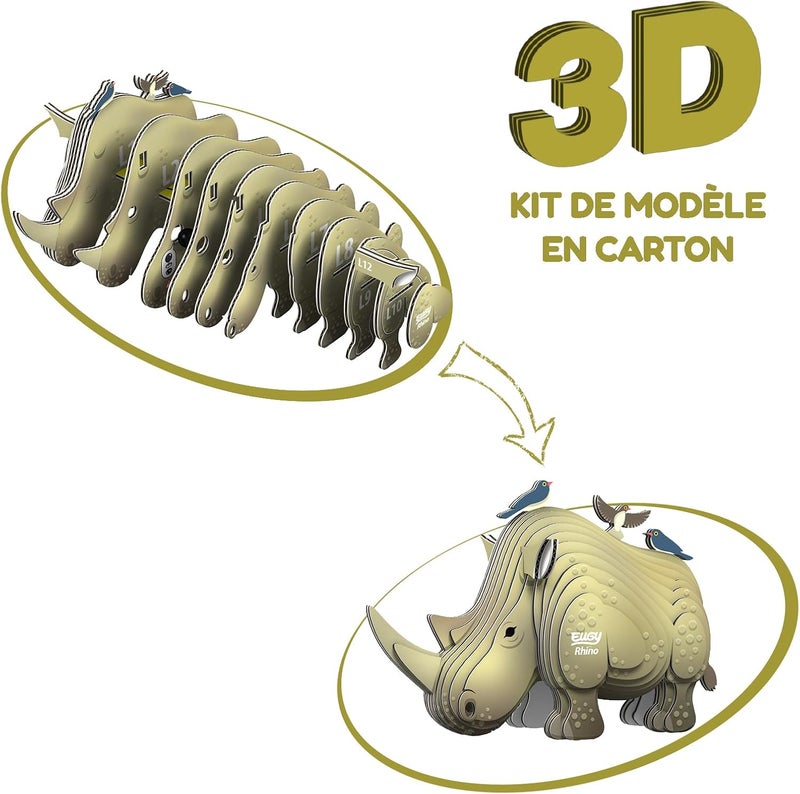 EUGY Wide use selected material EUGY 076 Rhino Eco-Friendly 3D Paper Puzzle [New Seal] Global assorted color picks - Image 2