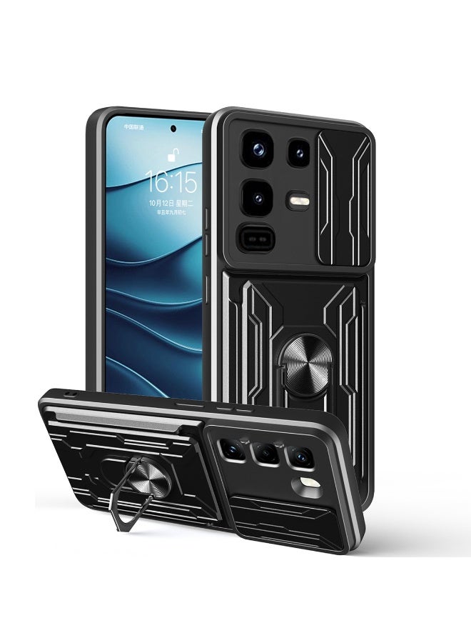 SanHu for Infinix Note 50 X Case, Card Holder & Slide Camera Lens Cover, Magnetic Ring Holder Kickstand Protective Phone Case for Infinix Note 50 X, Black - Image 1