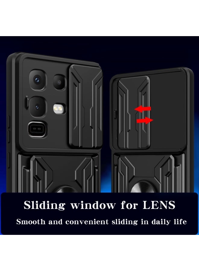 SanHu for Infinix Note 50 X Case, Card Holder & Slide Camera Lens Cover, Magnetic Ring Holder Kickstand Protective Phone Case for Infinix Note 50 X, Black - Image 2